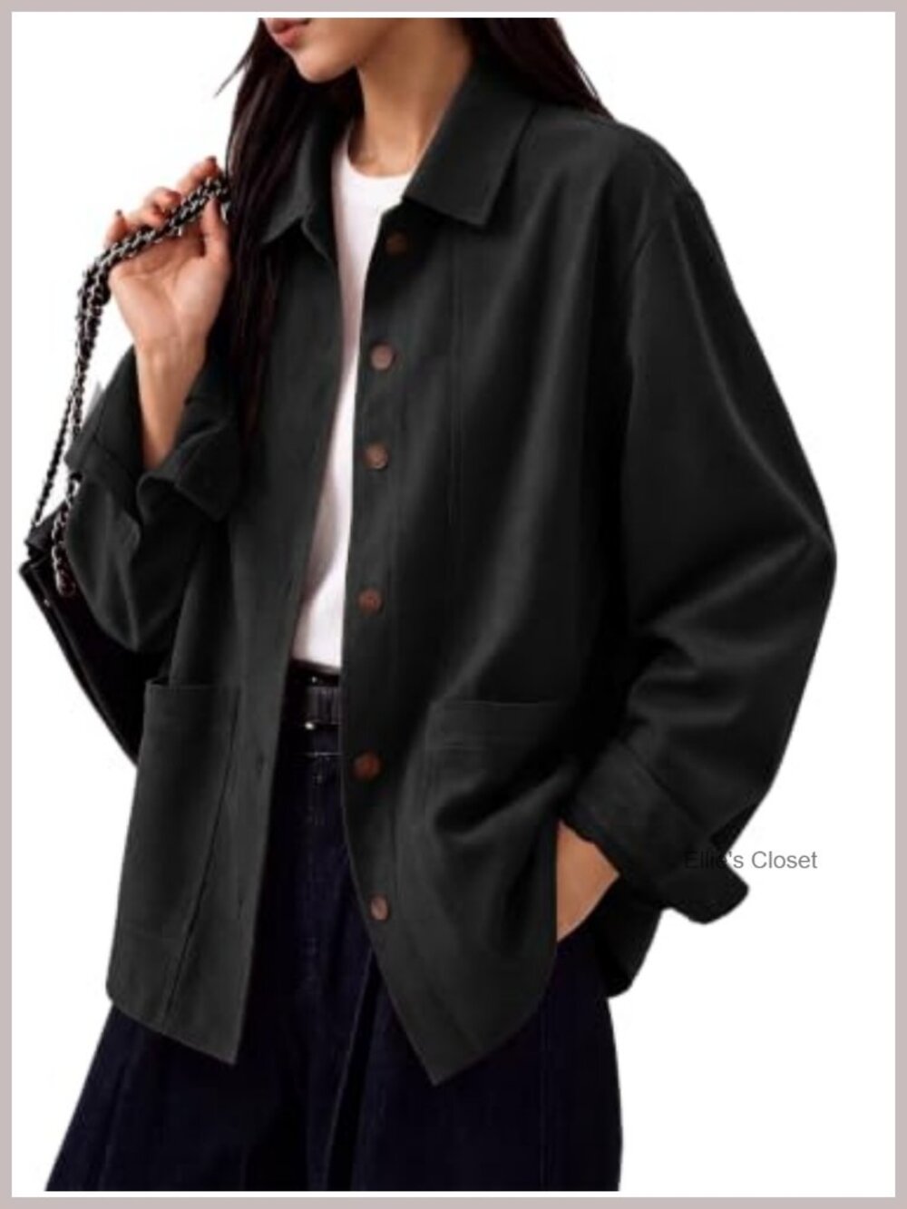 Faux Suede Shirt Jacket for Women Long Sleeve Casual Button Utility